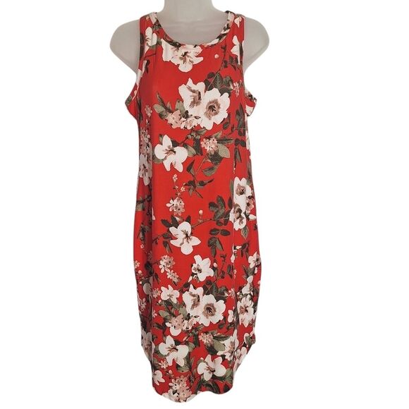 J For Justify Womens Tropical Tank Dress Red Floral Pin Up Flirty Beachy Large - Picture 1 of 8